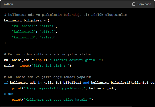 Python KullaniciAdiSifre